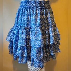 New MISA Blue Patterned Ruffle Skirt Size S.